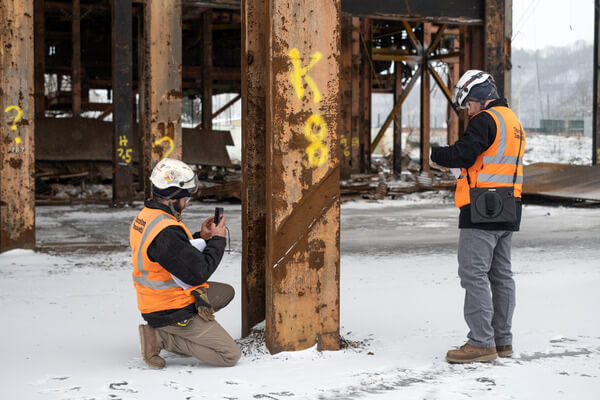 Industrial Forensics employees examining Cheswick Power Plant.