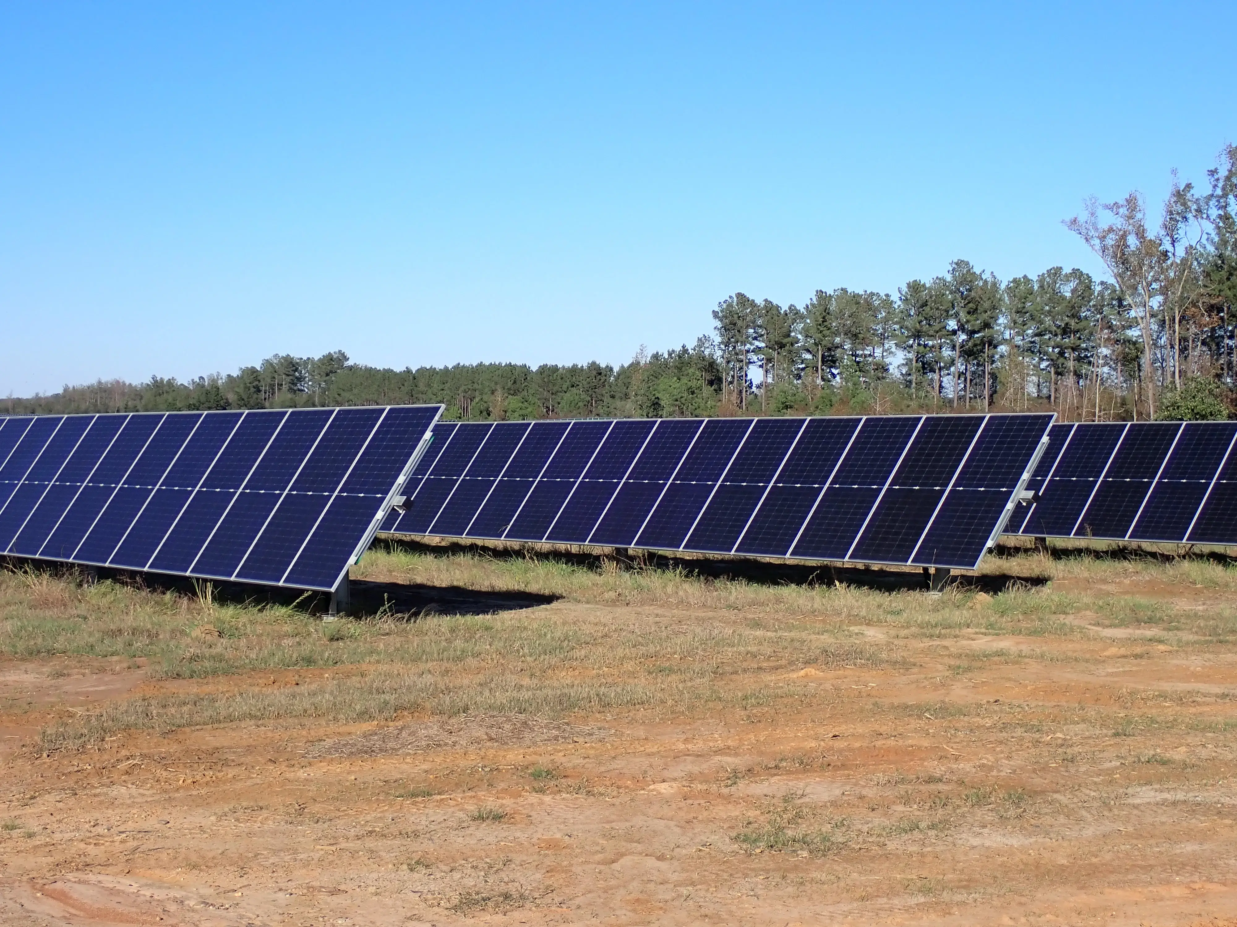 Side facing view of a solar farm