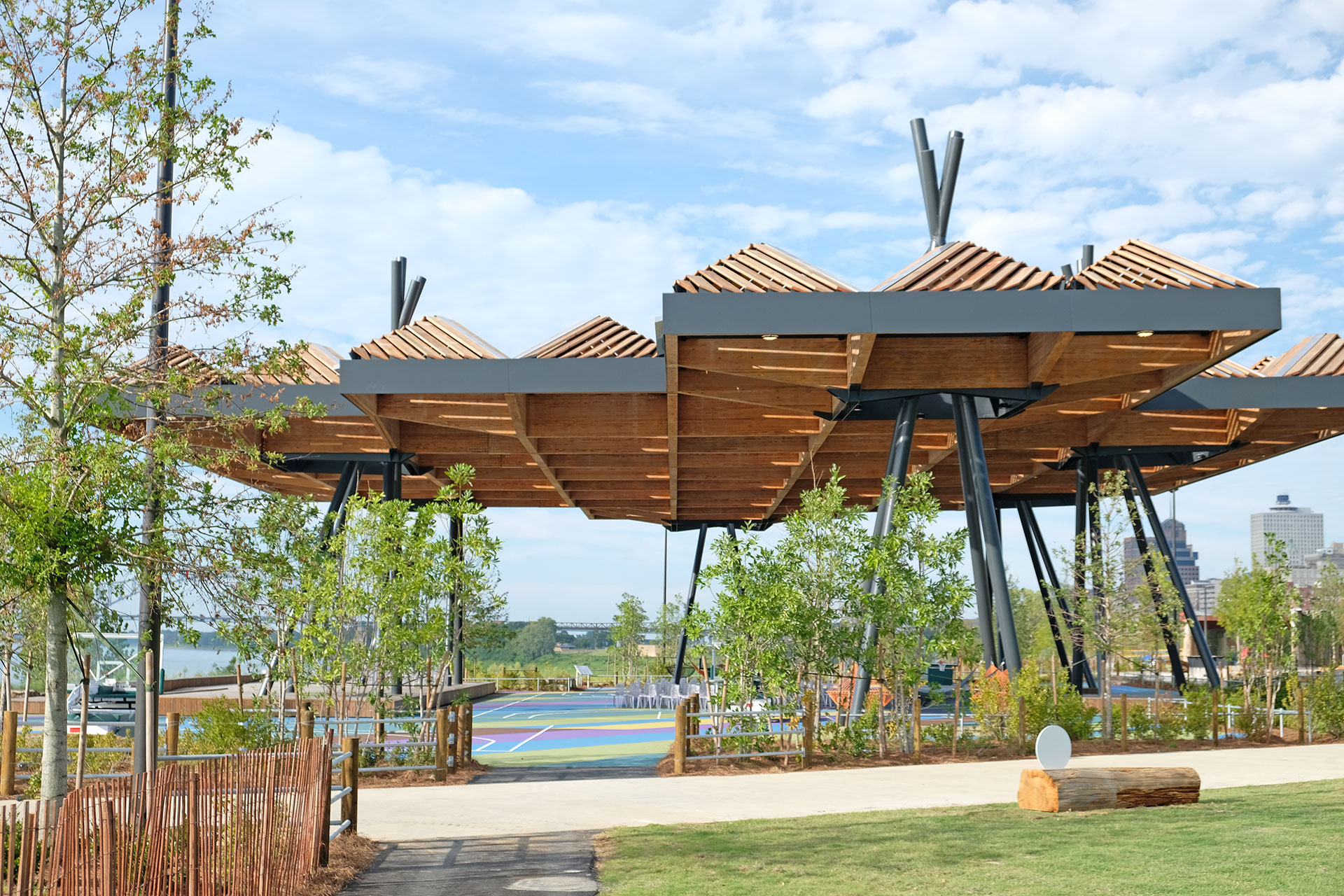 The redesigned Tom Lee Park anchors the Memphis waterfront and cultural districts, revitalizing the area for locals and visitors.