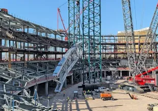 The Athletics’ future Las Vegas ballpark is taking shape with the installation of its first 200-ton roof truss segment, marking a major milestone in construction.