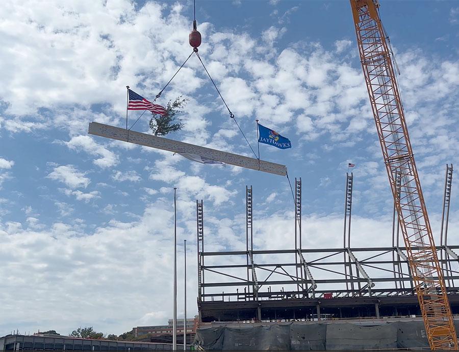 The David Booth Kansas Memorial Stadium topping out ceremony in Lawrence, Kansas.