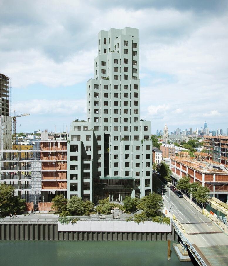 Rising along the Gowanus Canal, Anagram Gowanus is a 20-story mixed-use development designed to bring housing, retail and community space to a former industrial site while addressing the realities of a flood-prone waterfront location. 