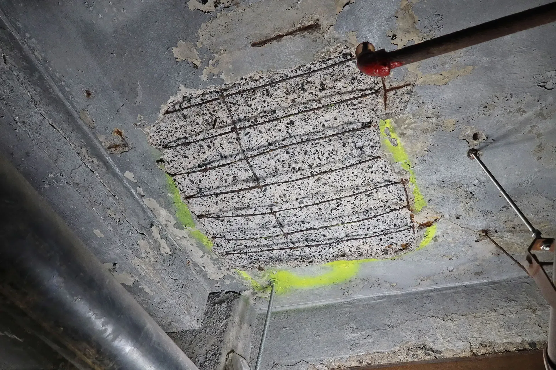 We looked beyond isolated defects to evaluate the health of the entire structural system, including heavily corroded beams, slabs, and columns hidden behind finishes and in hard-to-reach basement areas. 