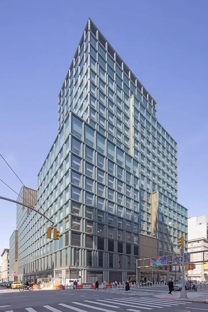 One of the project’s most complex challenges arose underground. A 20,000-square-foot television studio sits at the second cellar level, 25 feet below the water table and directly beside an active subway tunnel.