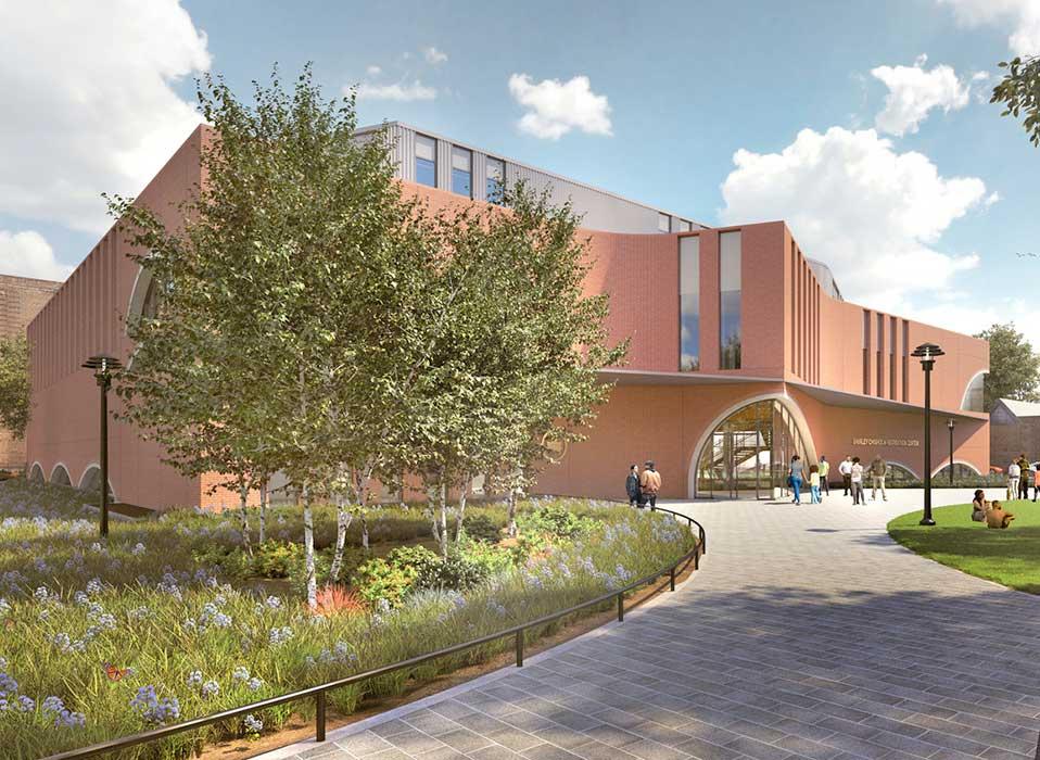 Landscaping and filtration systems built into the plaza reduce the volume of runoff and remove pollutants.
