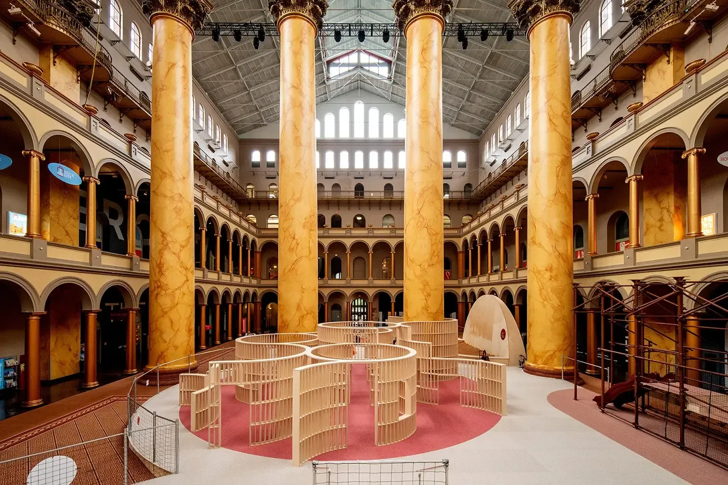 We also developed a system that museum staff could assemble using readily available wood members and components light enough to handle safely.