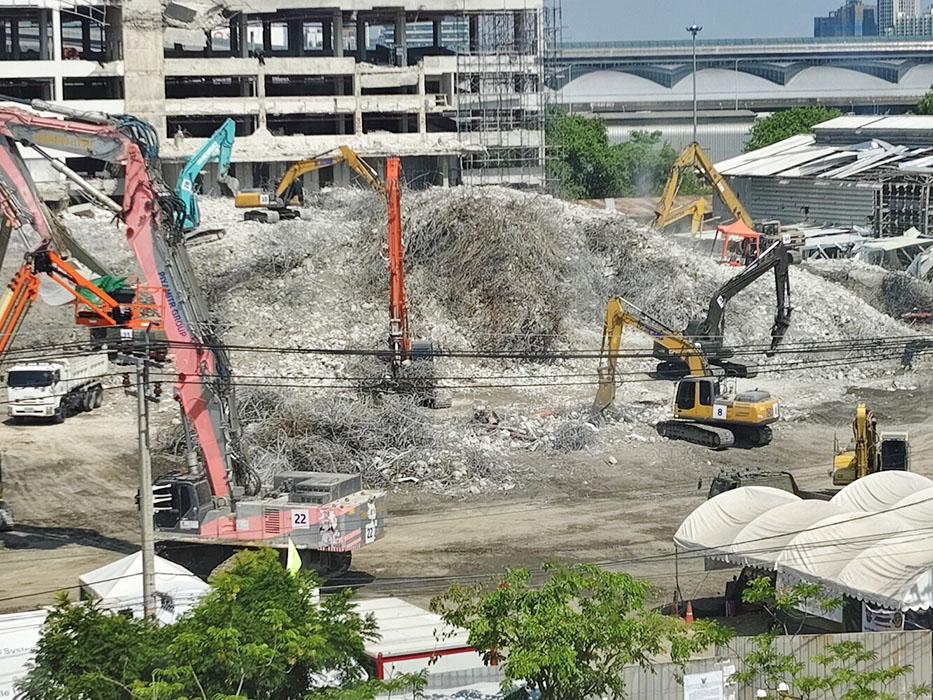 Collapsed building rubble.