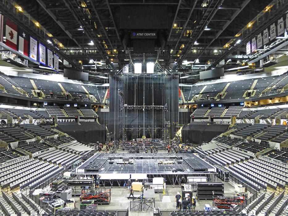 Rigging for Bruno Mars at Frost Bank Center in San Antonio.