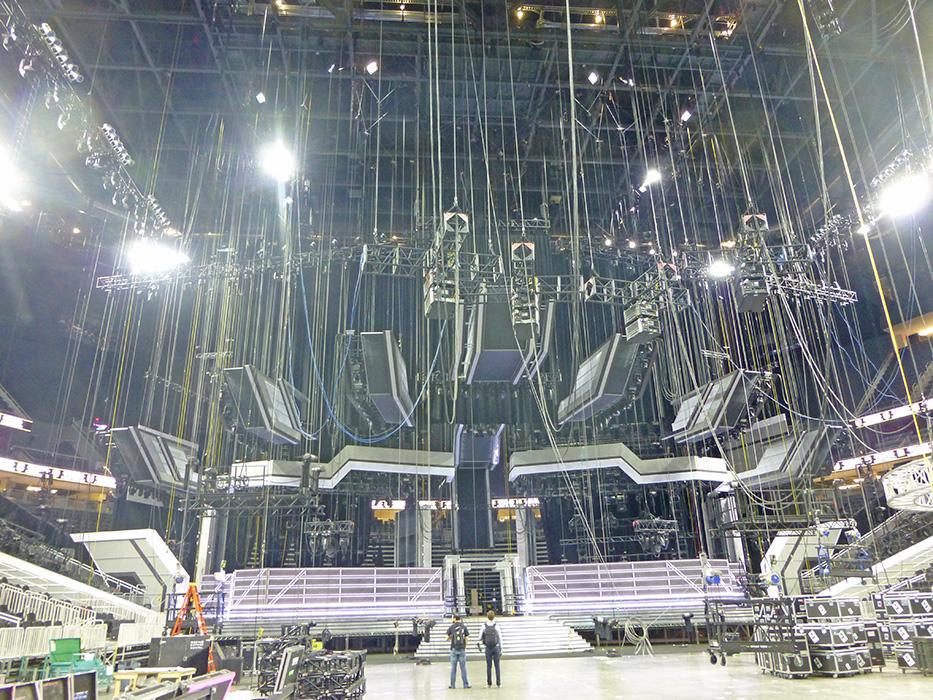 Rigging for the Academy of Country Music Awards at T-Mobile Arena in Las Vegas.