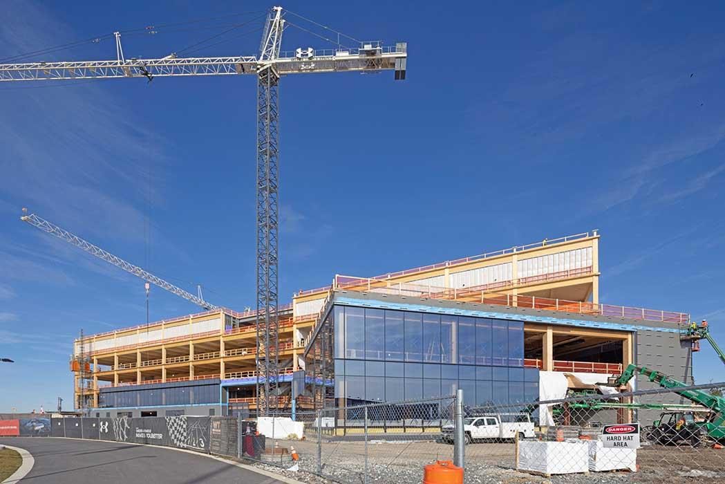 The use of mass timber made it possible to use a shallow foundation system
